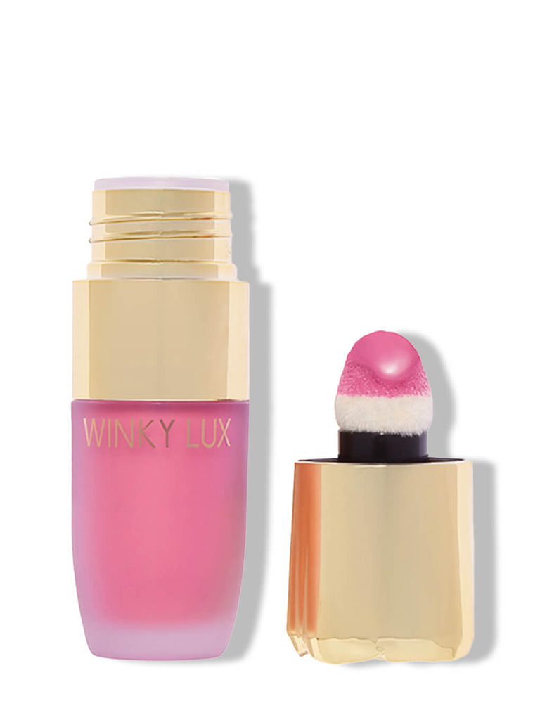 lovely -- cheeky rose liquid blush with cap off on white background