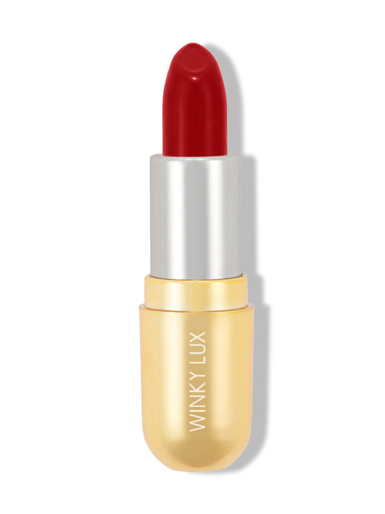 dirty love -- red matte lip velour lipstick on white background