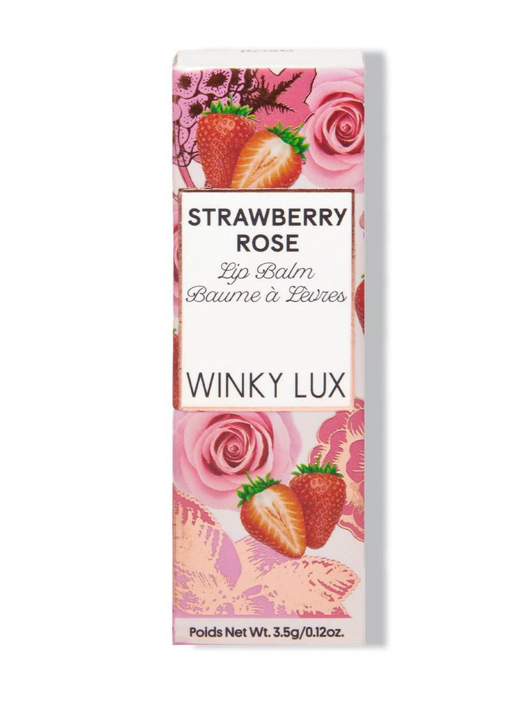 strawberry rose lip balm in box on white background