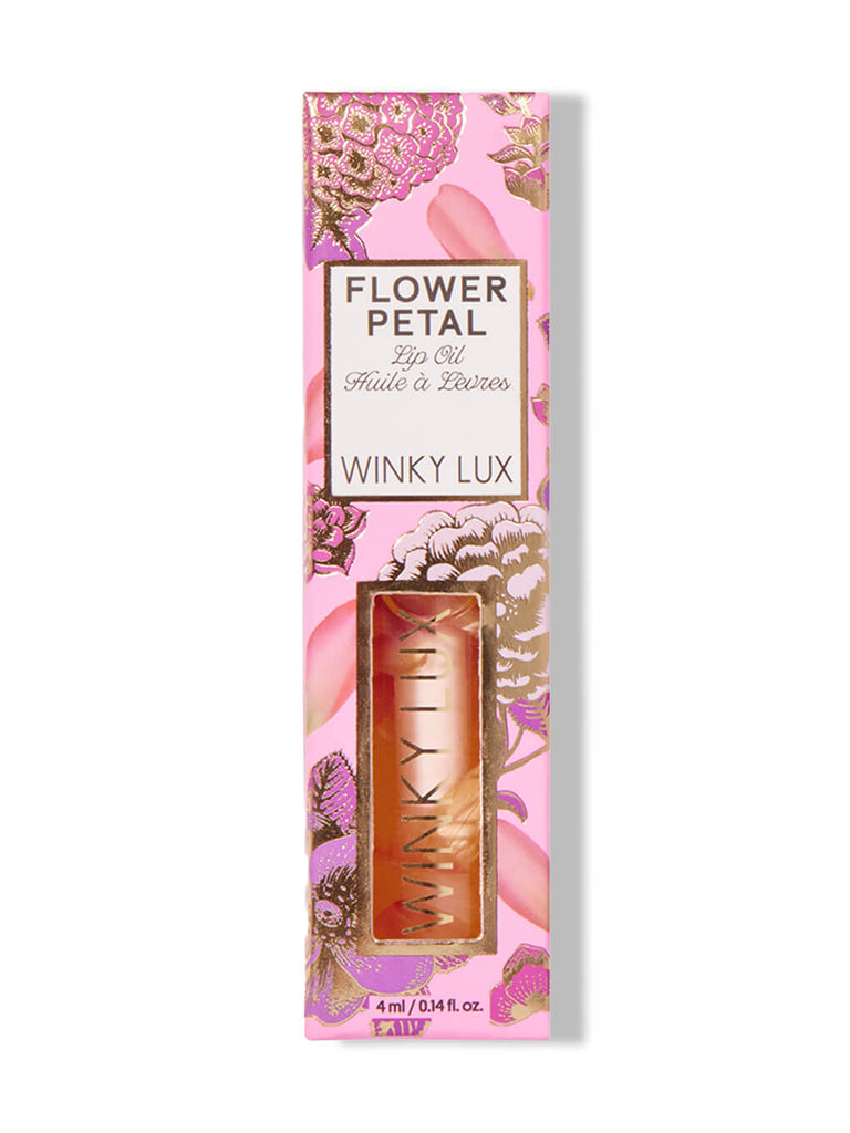flower petal nourishing lip oil in box on white background