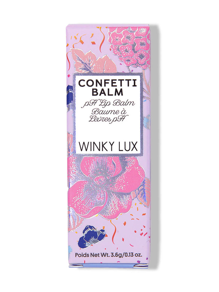 lavender confetti -- glitter confetti ph lip balm in box on white background