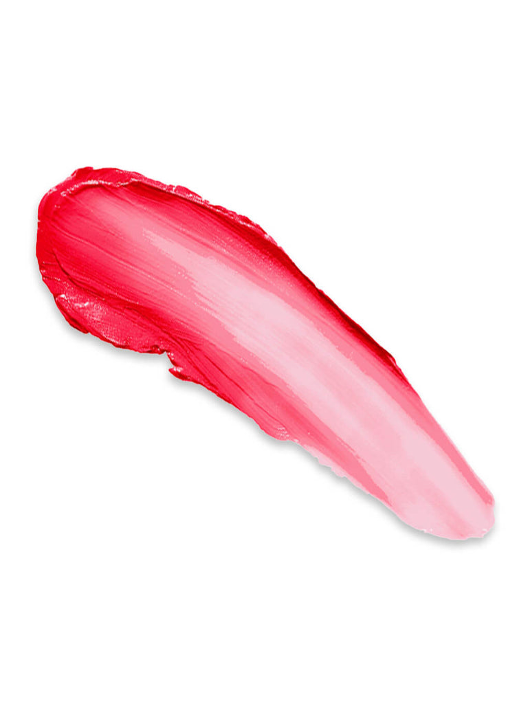 Fur Ever -- purrfect pout sheer red lipstick swatch on white background