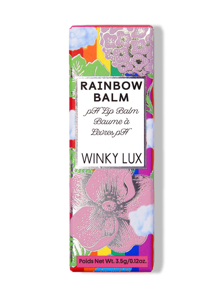 rainbow tinted ph lip balm in box on white background