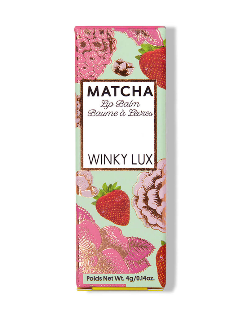 strawberry -- matcha lip balm box on white background 