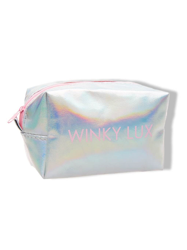 holographic makeup bag on white background