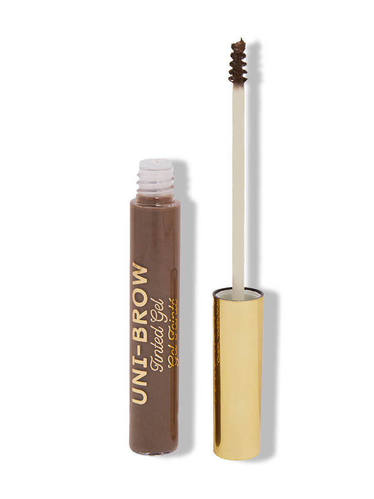 brown -- unibrow tinted brow gel on white background